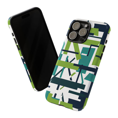 Green Geometry Glide iPhone 15 - Tough Phone Case