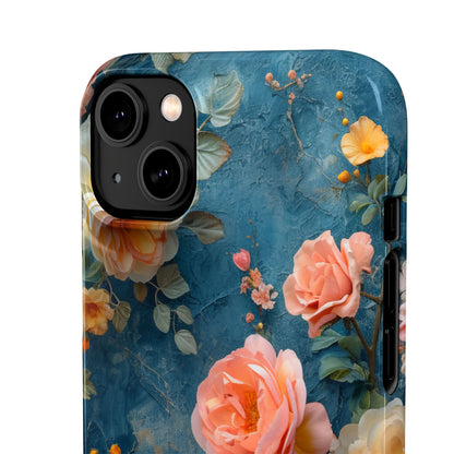 Blue Floral Elegance - Slim iPhone 14 Phone Case