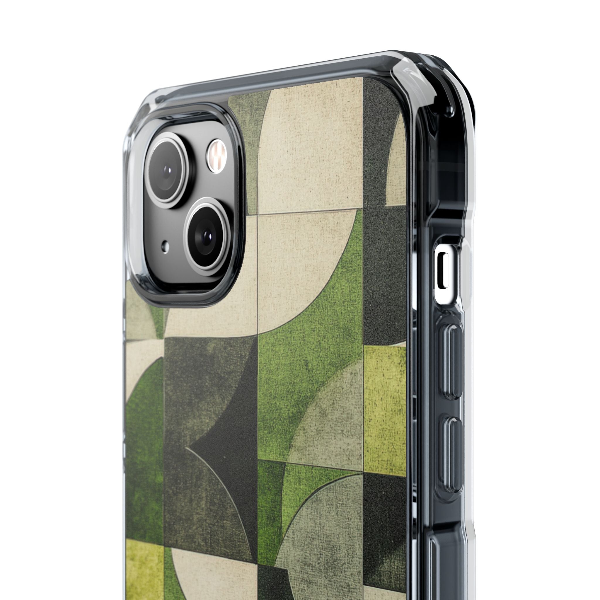 Green Geometric Harmony - Clear Impact iPhone 14 Phone Case