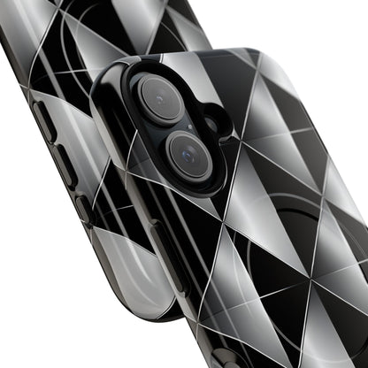 Modern Black Silver Geometric Diamond iPhone 16 - Tough+