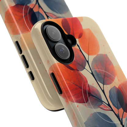 Orange Gray Leaves - Tough + MagSafe® iPhone 16 Phone Case