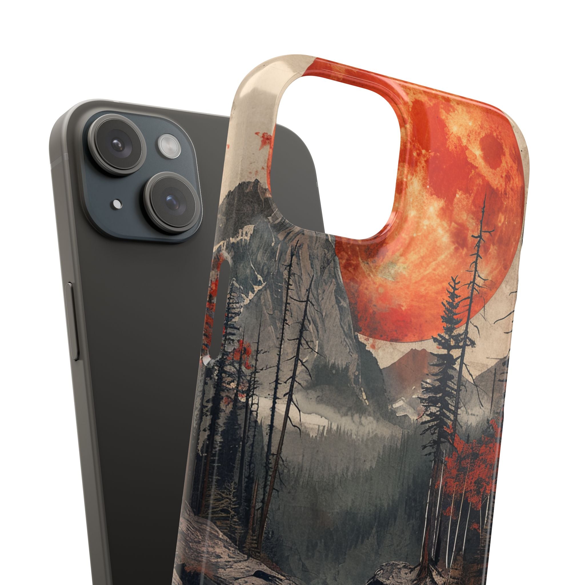 Himmlisches Leuchten über reflektierender Landschaft iPhone 15 - Schlanke Handyhülle