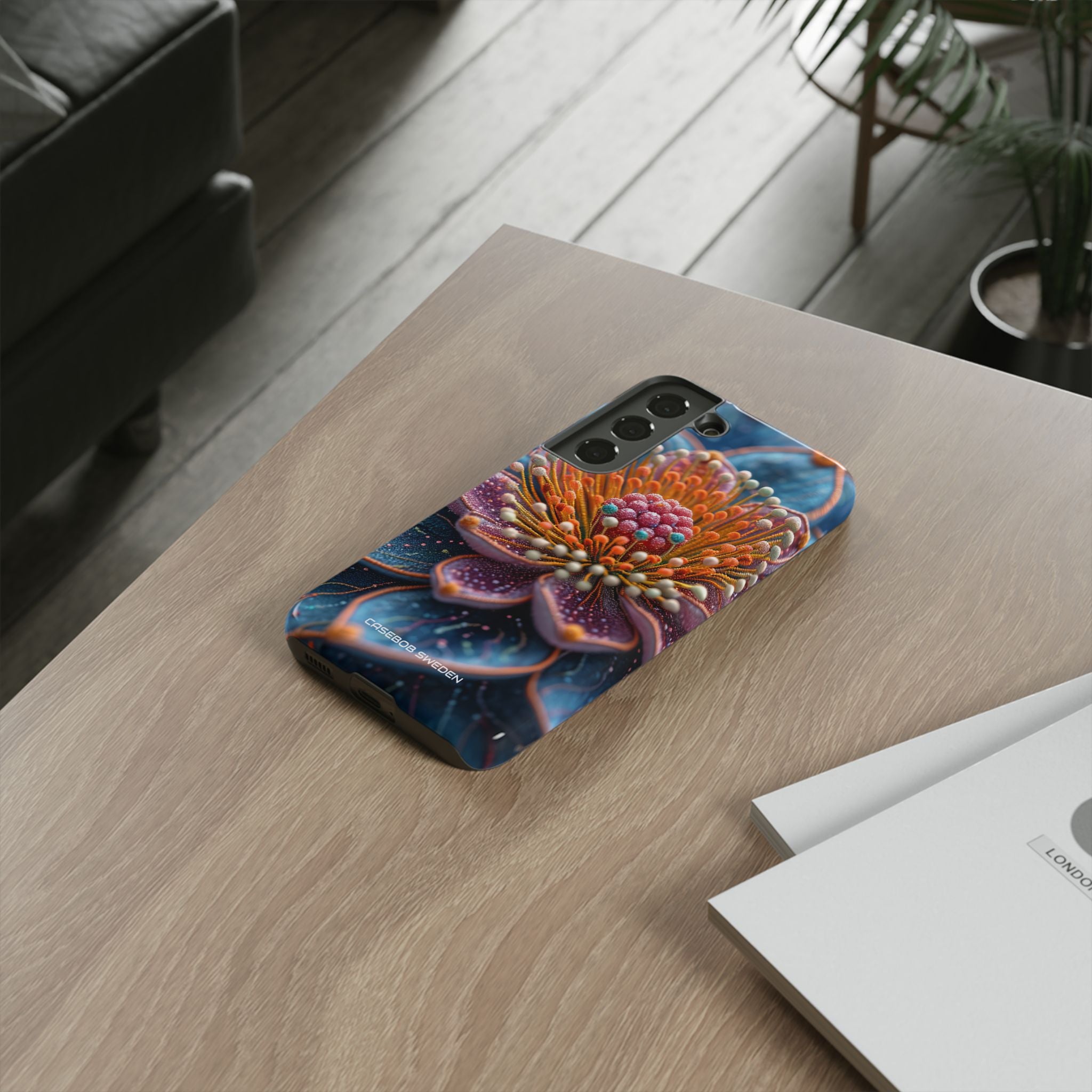 Blue-Orange Floral Swirl - Tough Samsung S22 Phone Case