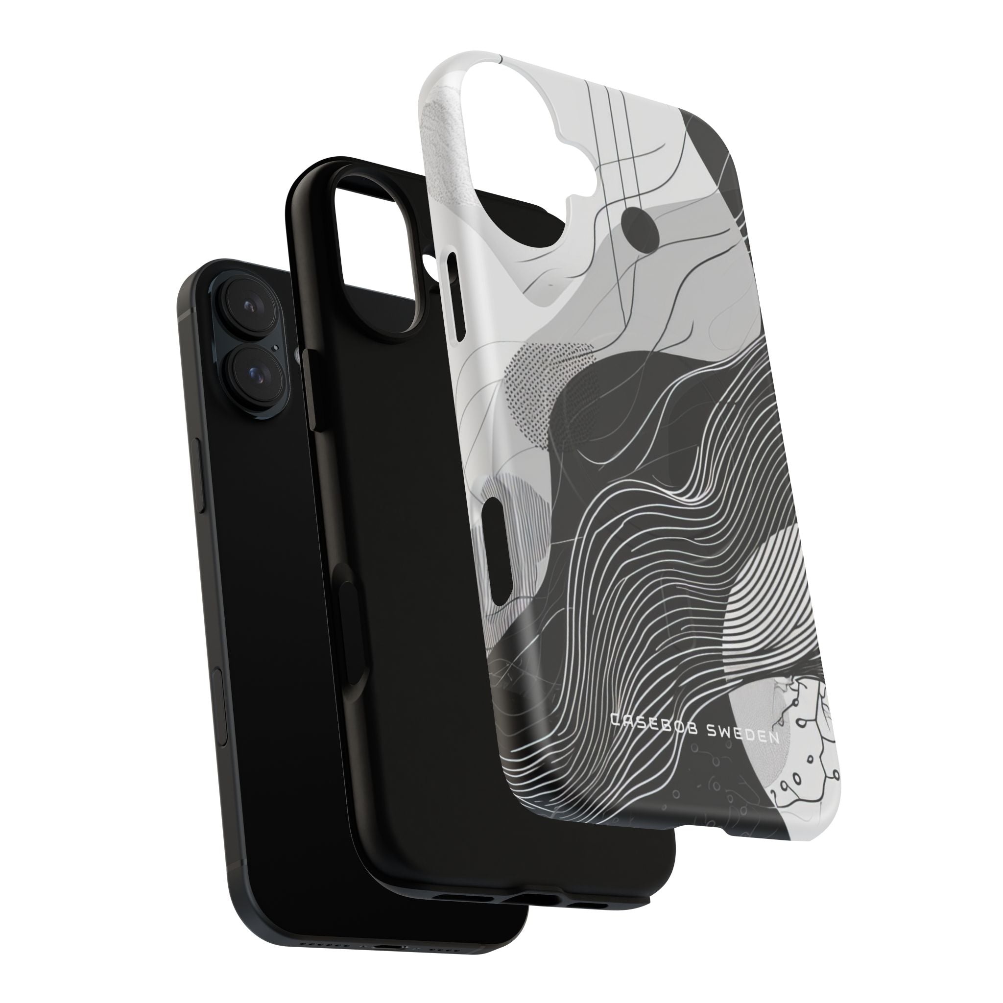 Fluid Rhythms: Monochrome Line Flow iPhone 16 | Tough+ Phone Case