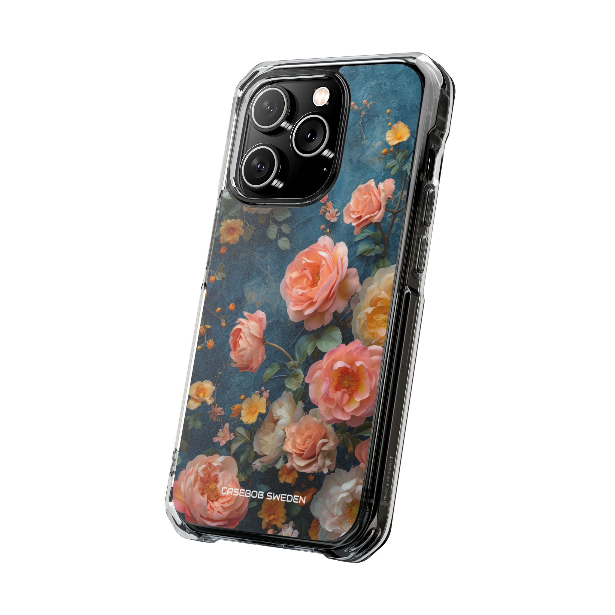 Blue Floral Elegance - Clear Impact iPhone 14 Phone Case