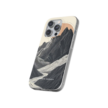 Minimalist Mountain Landscape with Flowing River iPhone 14 - Flexi Phone Case