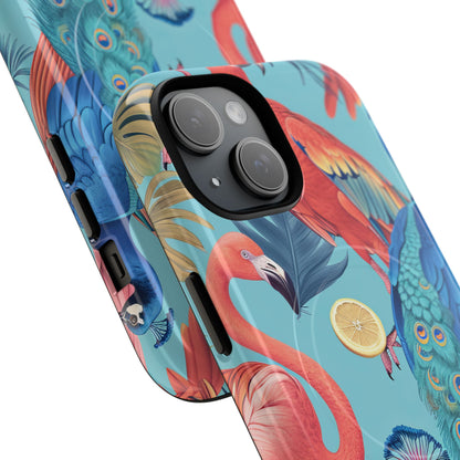 Tropical Flamingo Bliss - Tough + MagSafe® iPhone 15 Phone Case