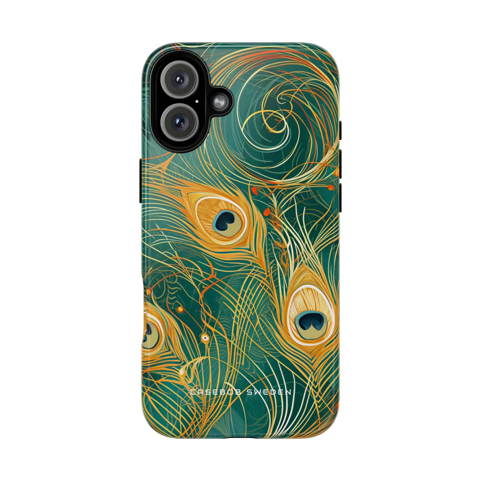 Peacock Elegance in Teal and Gold iPhone 16 - Tough Phone Case