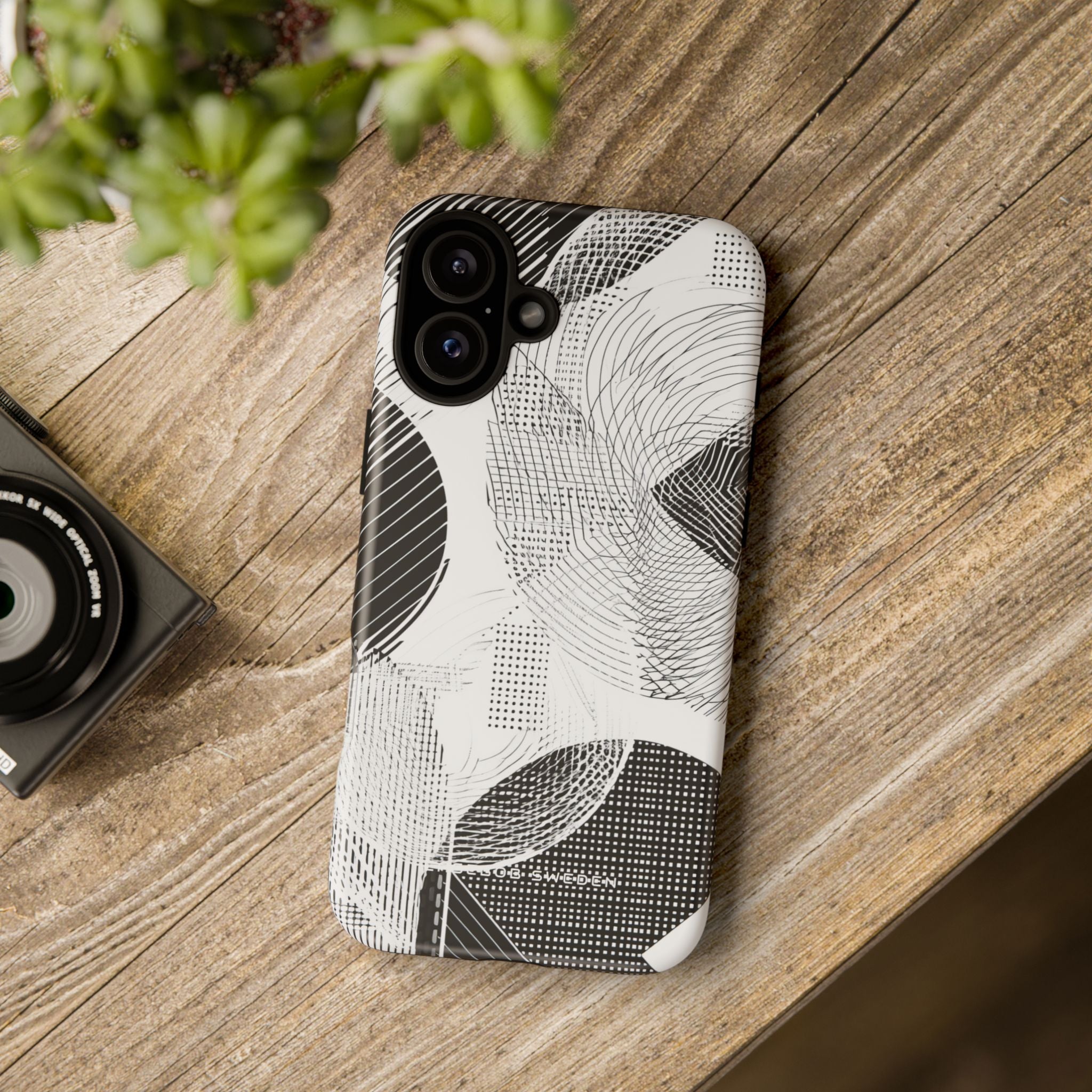 Geometric Monochrome Flow iPhone 16 - Tough Phone Case