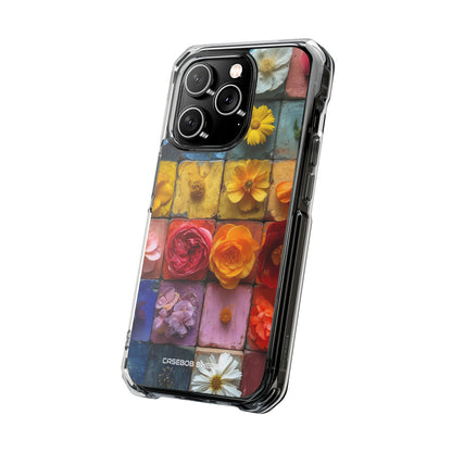 Vibrant Floral Tiles - Clear Impact iPhone 14 Phone Case