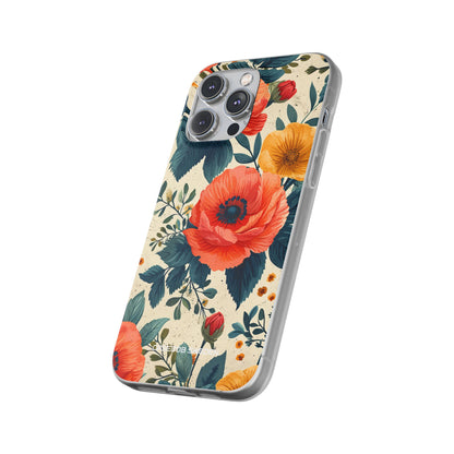 Vibrant Botanical Poppies - Flexi iPhone 14 Phone Case