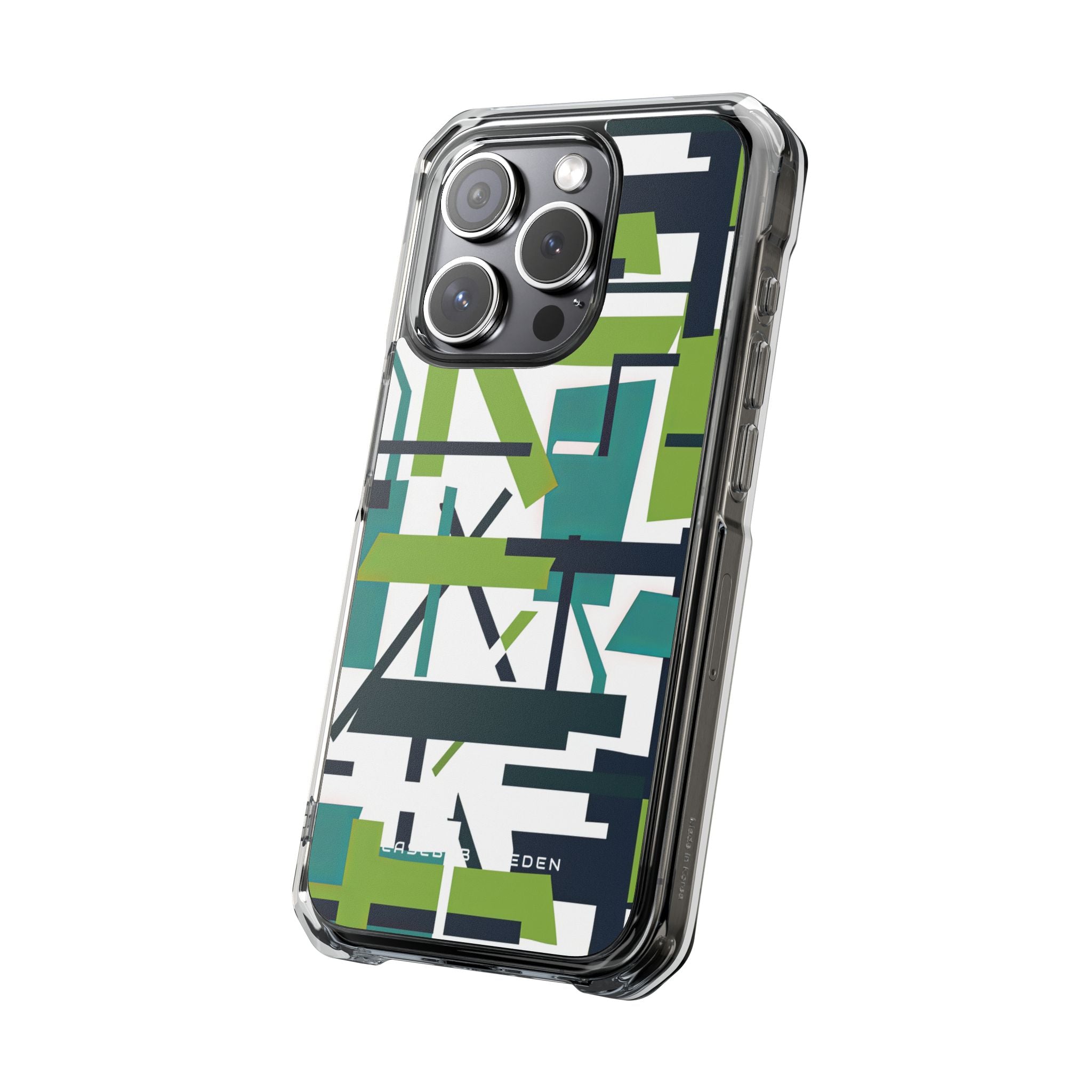 Green Geometry Glide iPhone 15 - Clear Impact Phone Case