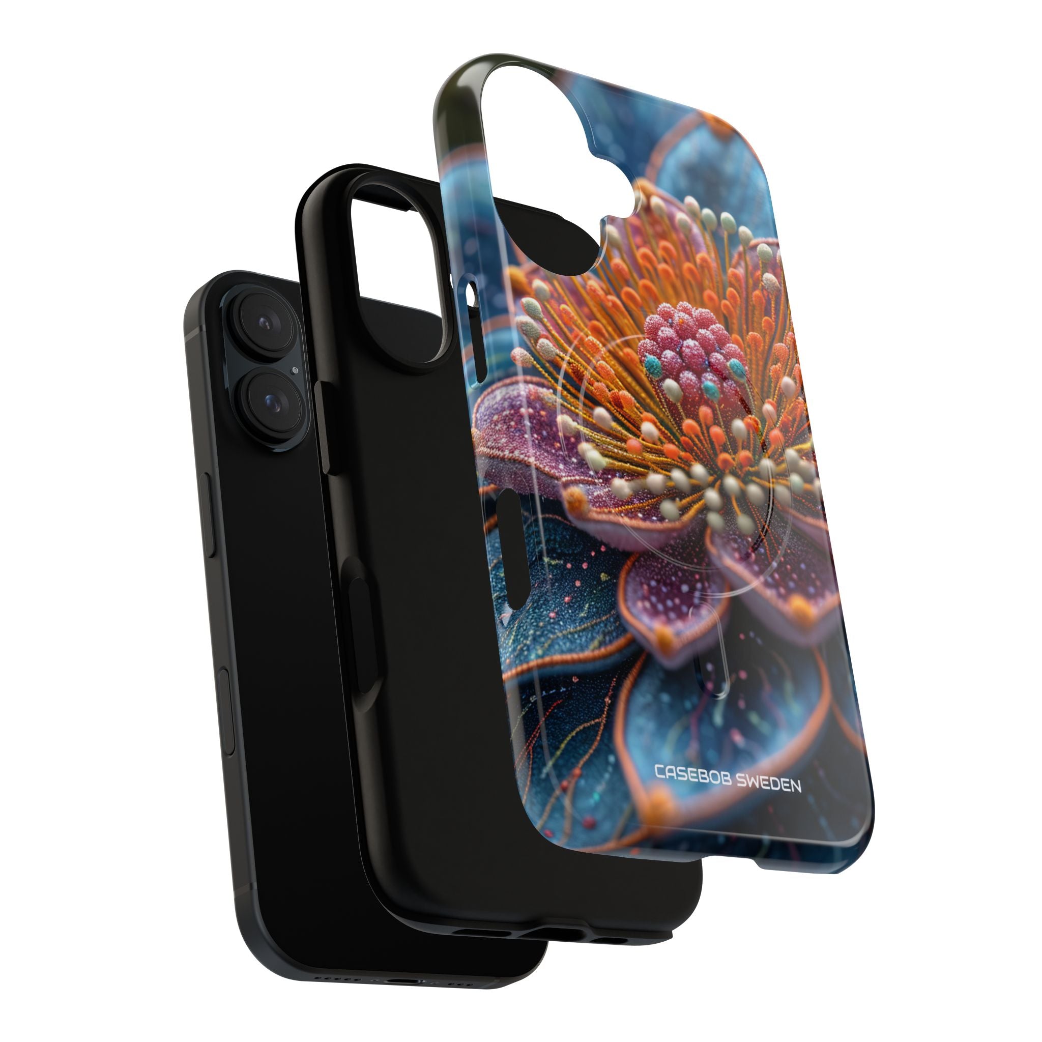 Blue-Orange Floral Swirl - Tough + MagSafe® iPhone 16 Phone Case