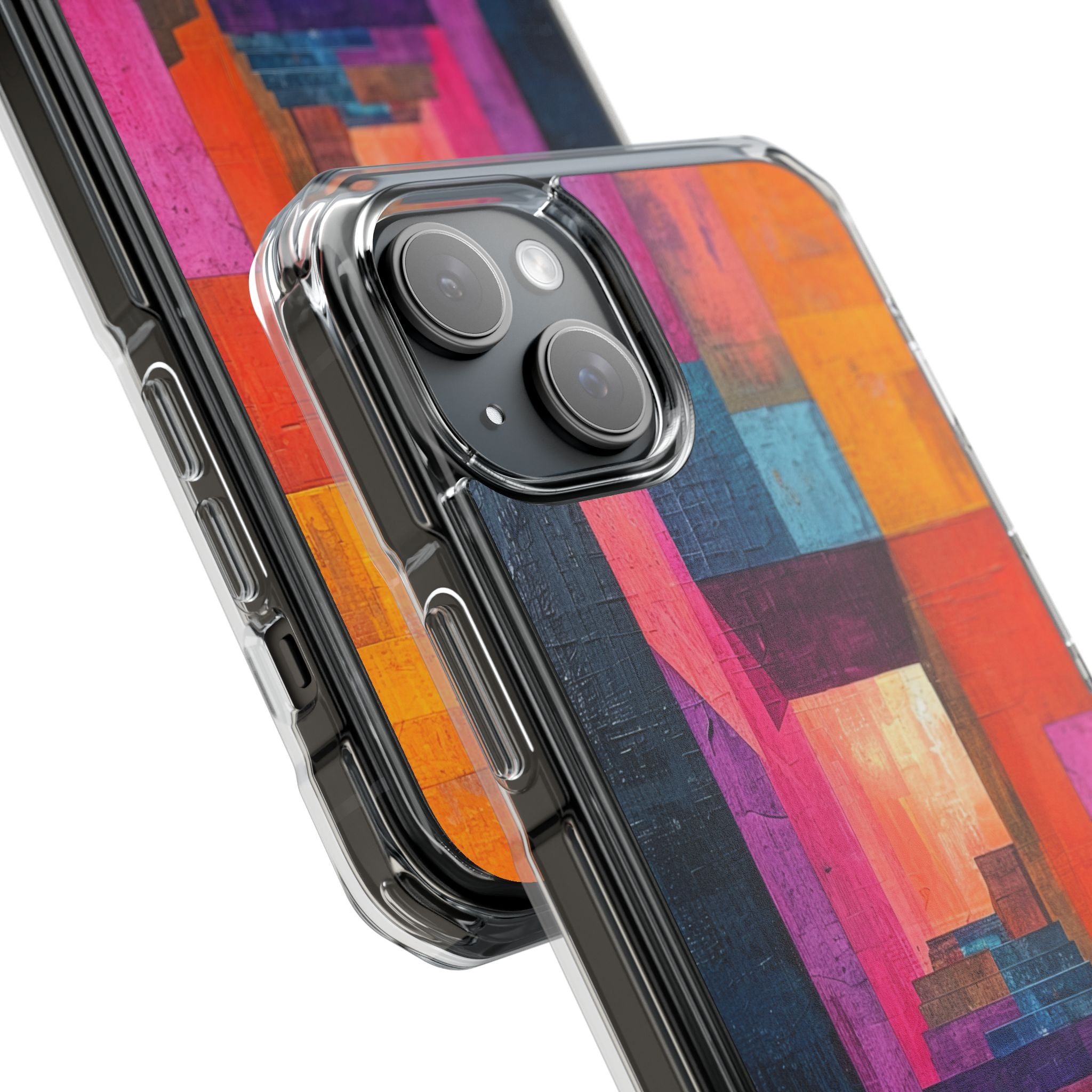 Pink Orange Geometry - Clear Impact iPhone 15 Phone Case