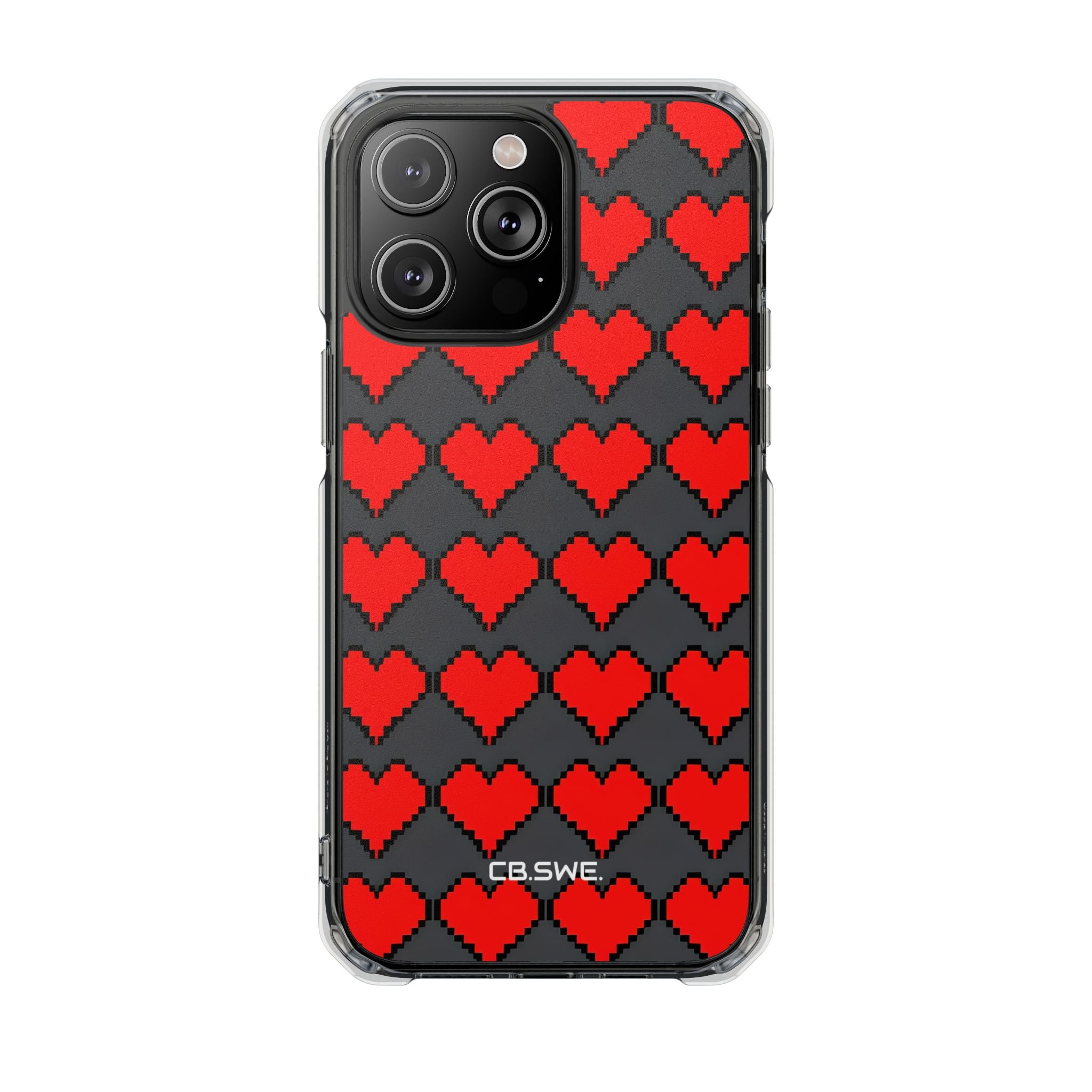 Red Heart Dark Gray Diamonds Seamless iPhone 14 - Impact Clear+