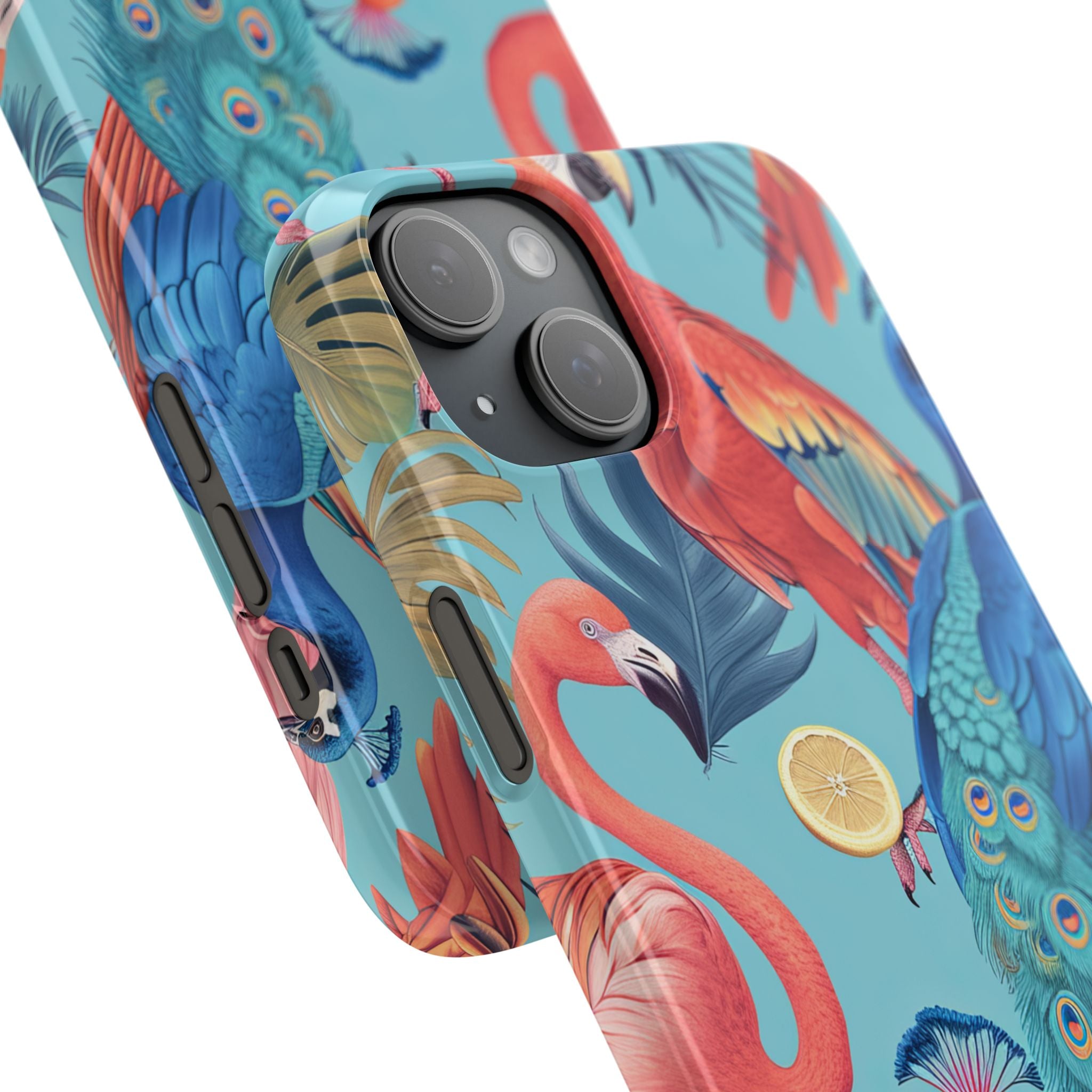 Tropical Flamingo Bliss - Slim iPhone 15 Phone Case