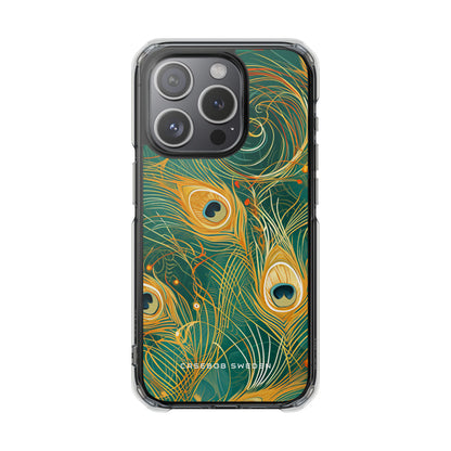 Peacock Elegance in Teal and Gold iPhone 15 - Clear Impact Phone Case