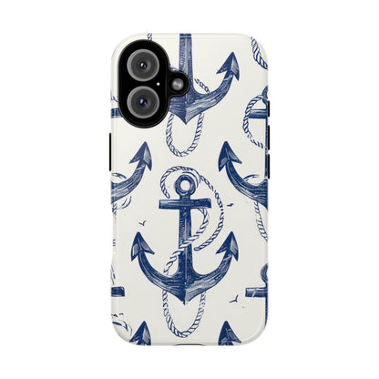 Navy Anchor Tapestry iPhone 16 - Tough