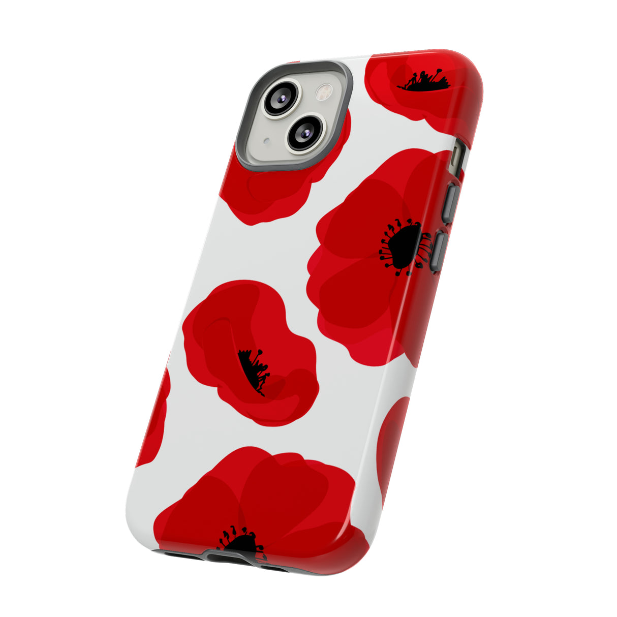 Red poppies on white iPhone case - Protective Phone Case