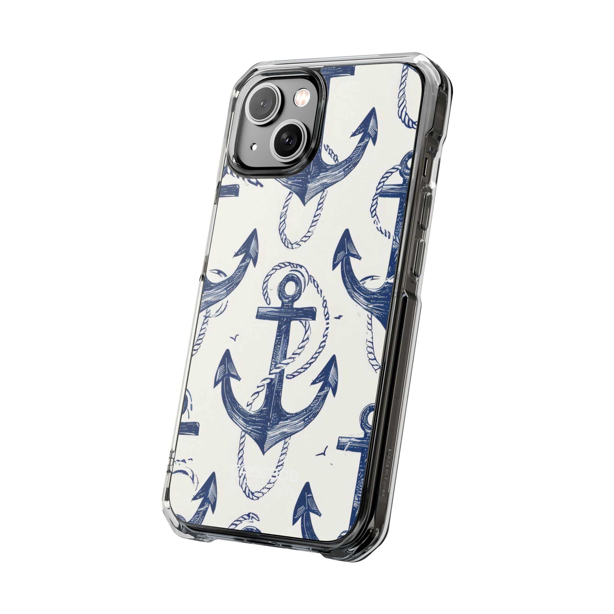 Navy Anchor Tapestry iPhone 14 - Impact Clear+
