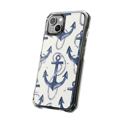 Navy Anchor Tapestry iPhone 14 - Impact Clear+