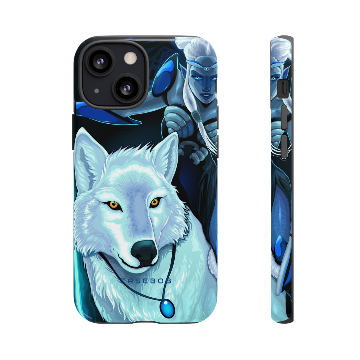 Elf with white wolf - Protective Phone Case