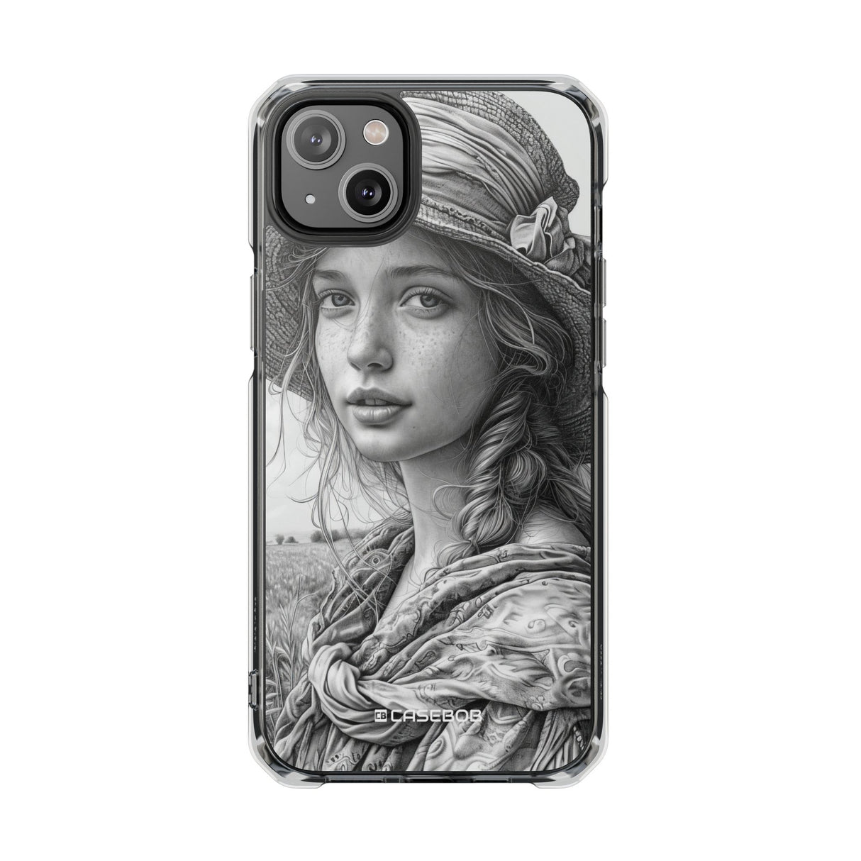 Serene Sketch Portrait - Phone Case for iPhone (Clear Impact - Magnetic)