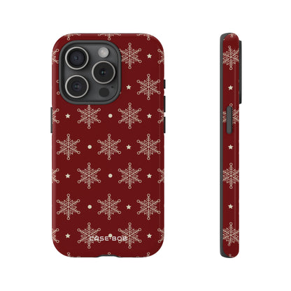 Cream Snowflake Crimson iPhone 15 Pro Case - Tough