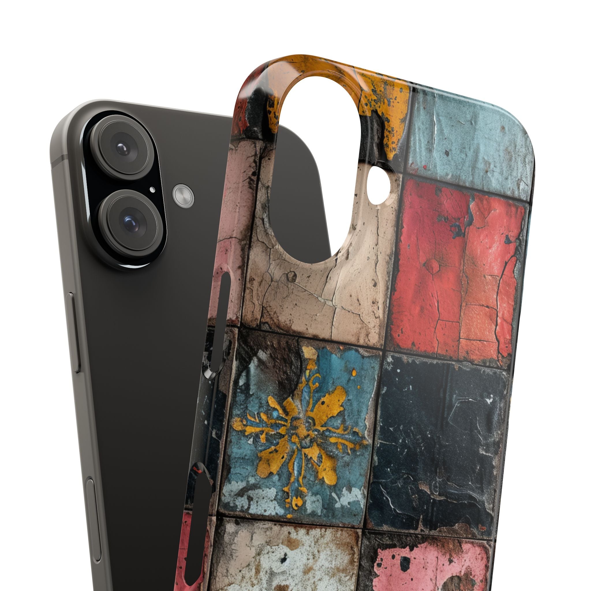 Rustic Red-Yellow Vintage Tiles - Slim iPhone 16 Phone Case