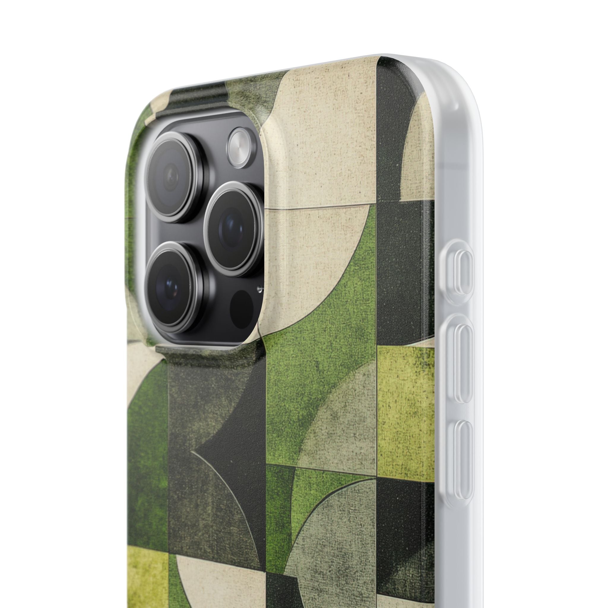 Green Geometric Harmony - Flexi iPhone 15 Phone Case