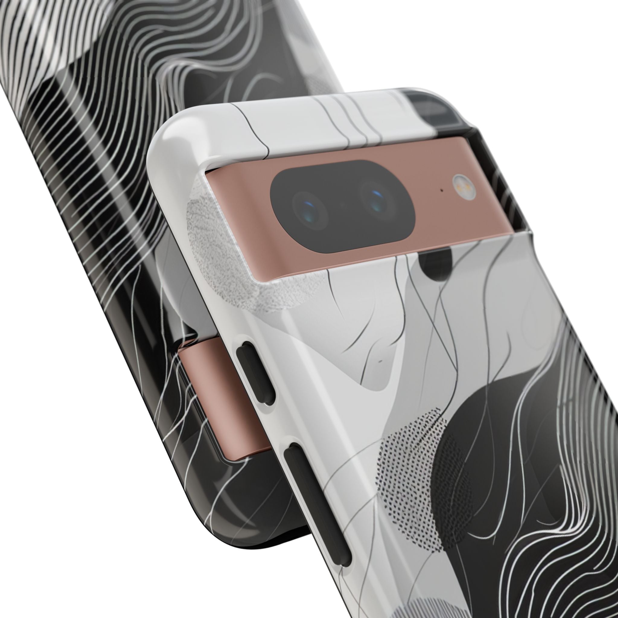 Fluid Rhythms: Monochrome Line Flow Google Pixel 8 - Tough Phone Case