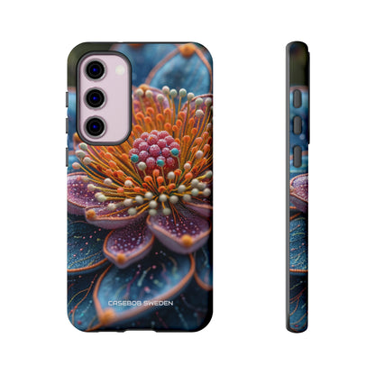 Blue-Orange Floral Swirl - Tough Samsung S23 Phone Case