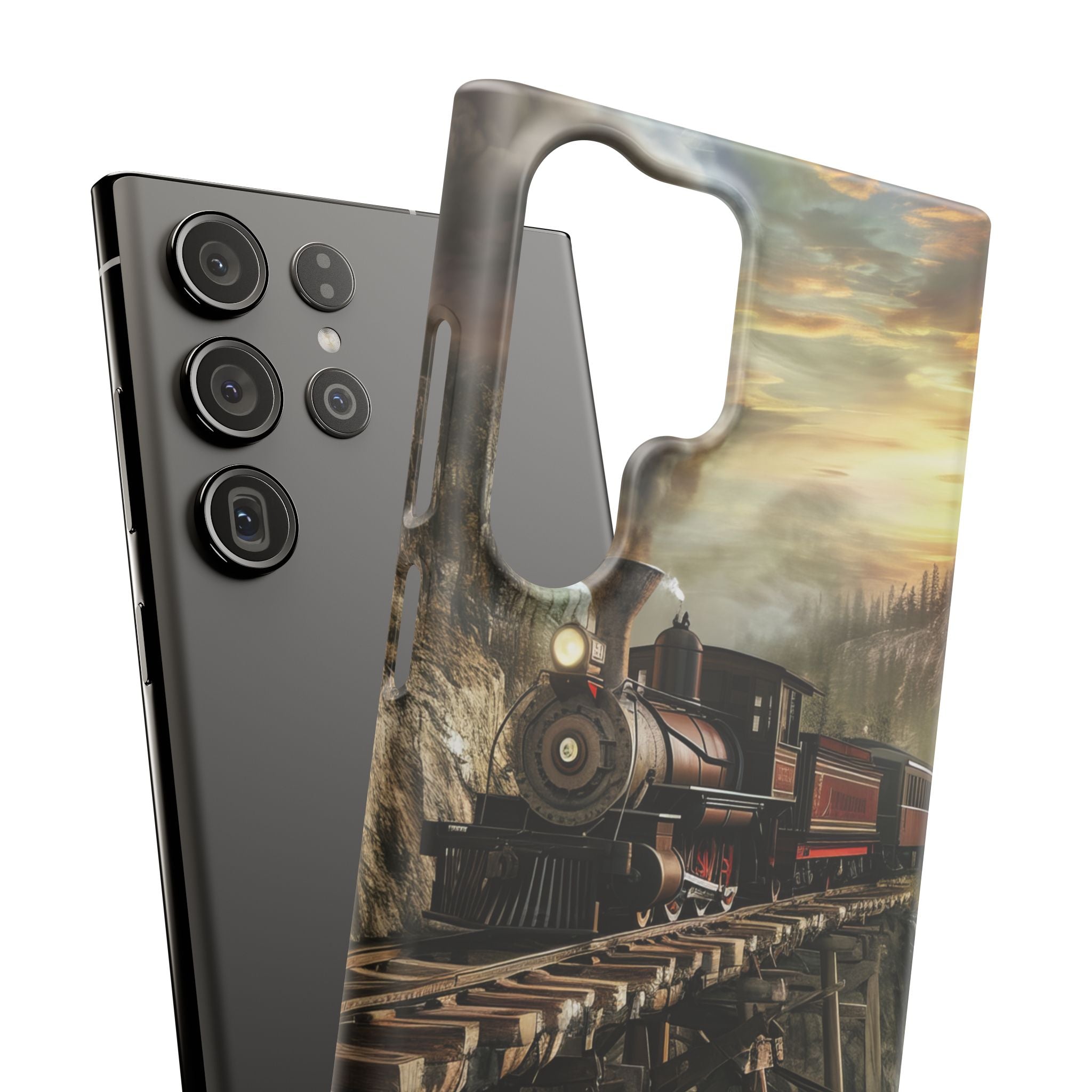 Vintage Steam Train Crossing Mountain Bridge Samsung S23 - Slim Phone Case