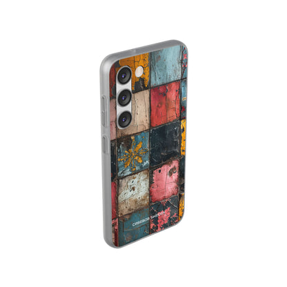 Rustic Red-Yellow Vintage Tiles - Flexi Samsung S23 Phone Case