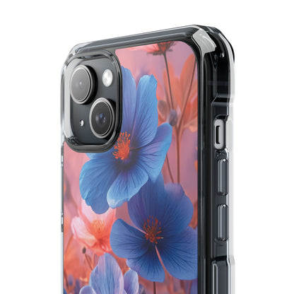 Blue Peach Blossoms - Clear Impact iPhone 15 Phone Case