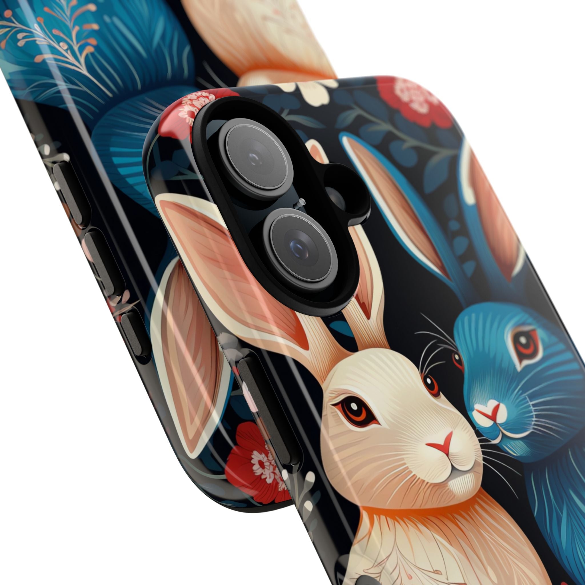 Rabbits Embrace Blossoms - iPhone Case