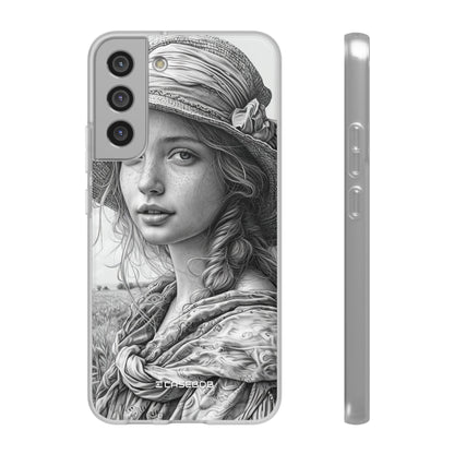 Serene Sketch Portrait | Flexible Phone Case for Samsung Galaxy