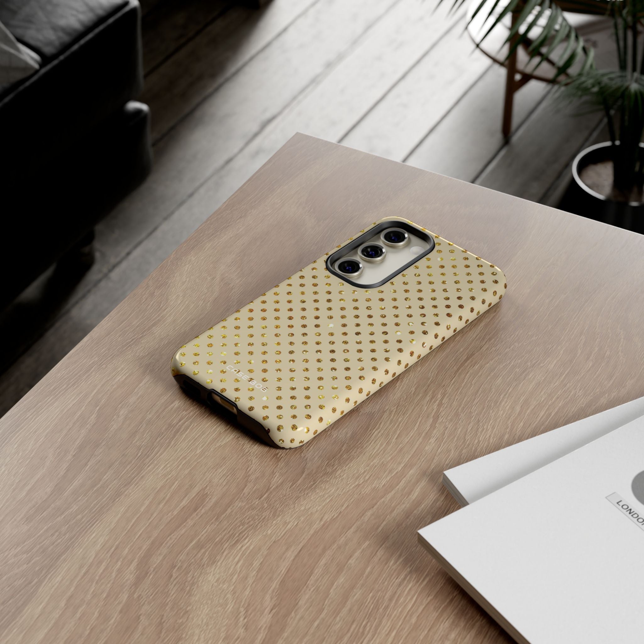 Gold Sparkle Grid Samsung S23 Case - Tough