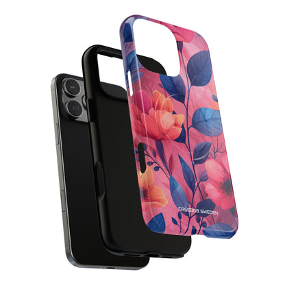 Pink Blue Floral - Tough + MagSafe® iPhone 16 Phone Case