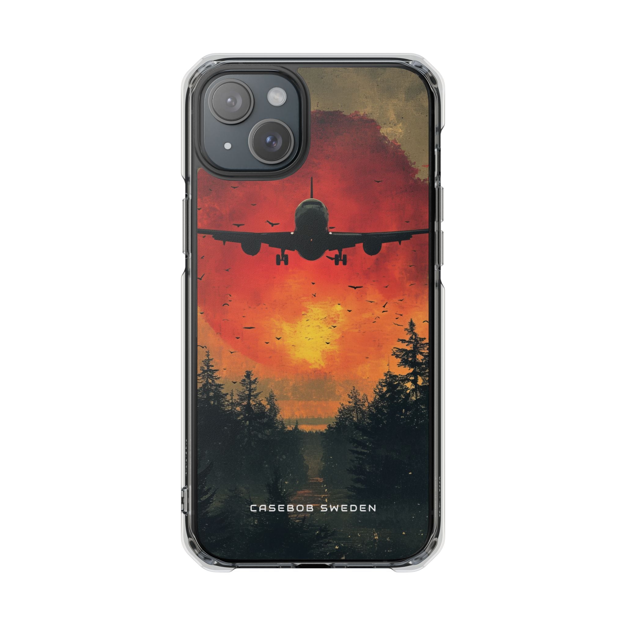 Vintage Sunset Airplane Silhouette iPhone 15 - Clear Impact Phone Case