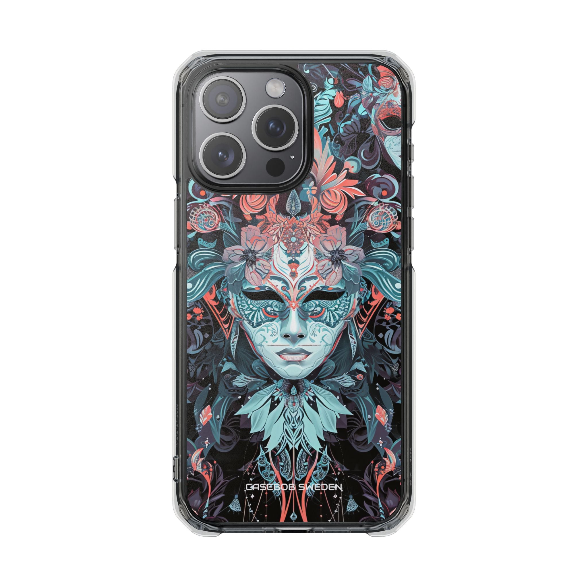 Mystic Teal Coral Mask - Clear Impact iPhone 15 Phone Case