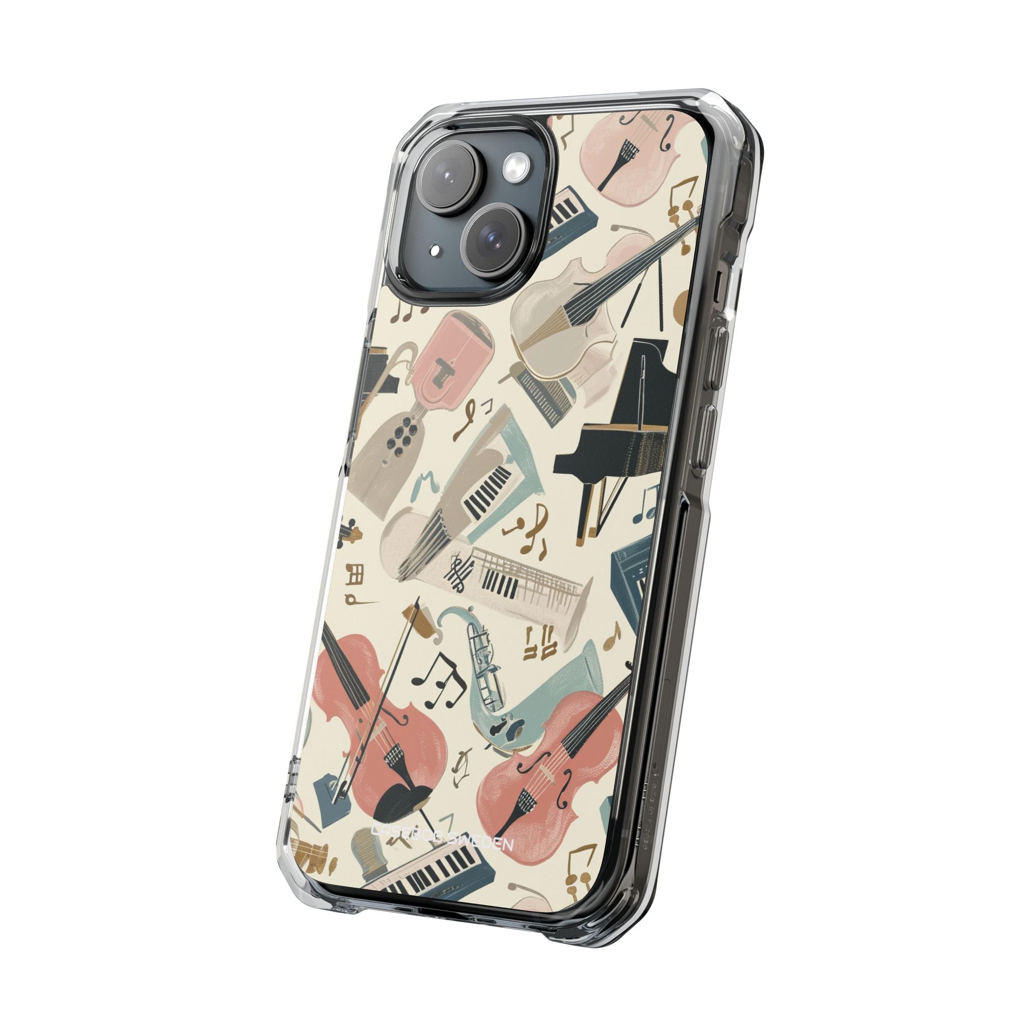 Beige Musical Instruments Pattern - Clear Impact iPhone 15 Phone Case