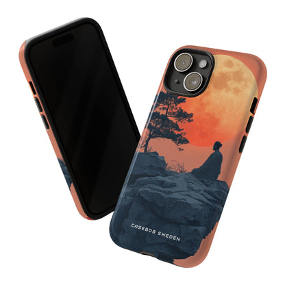 Zen Tranquility Under a Red Moon iPhone 15 - Tough Phone Case