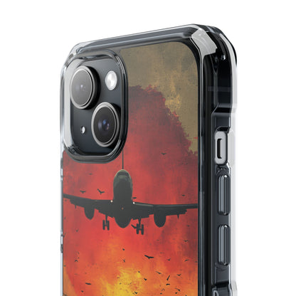 Vintage Sunset Airplane Silhouette iPhone 15 - Clear Impact Phone Case