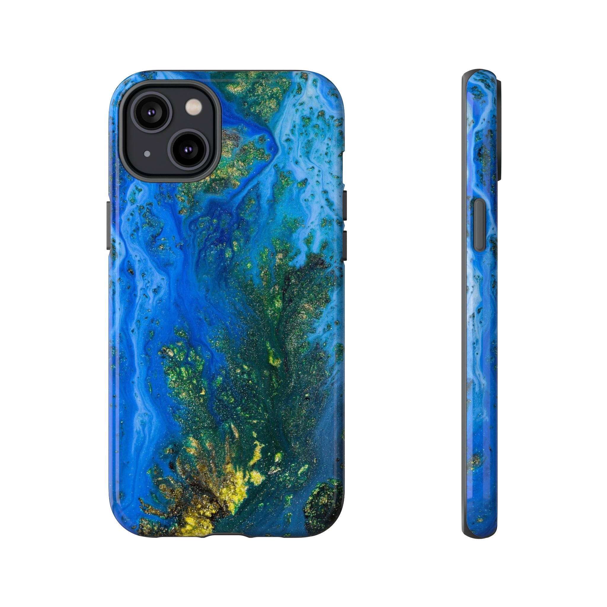 Blue Globe Ink Art iPhone Case (Protective) iPhone 14 Plus Glossy Phone Case