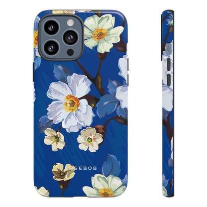 Elegant Flower on Blue iPhone Case | Tough