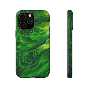 Neon Green Wave Ink Art iPhone Case (Protective) iPhone 14 Pro Max Matte Phone Case