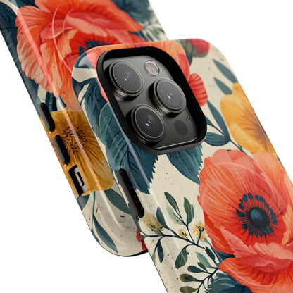 Vibrant Botanical Poppies - Tough + MagSafe® iPhone 14 Phone Case