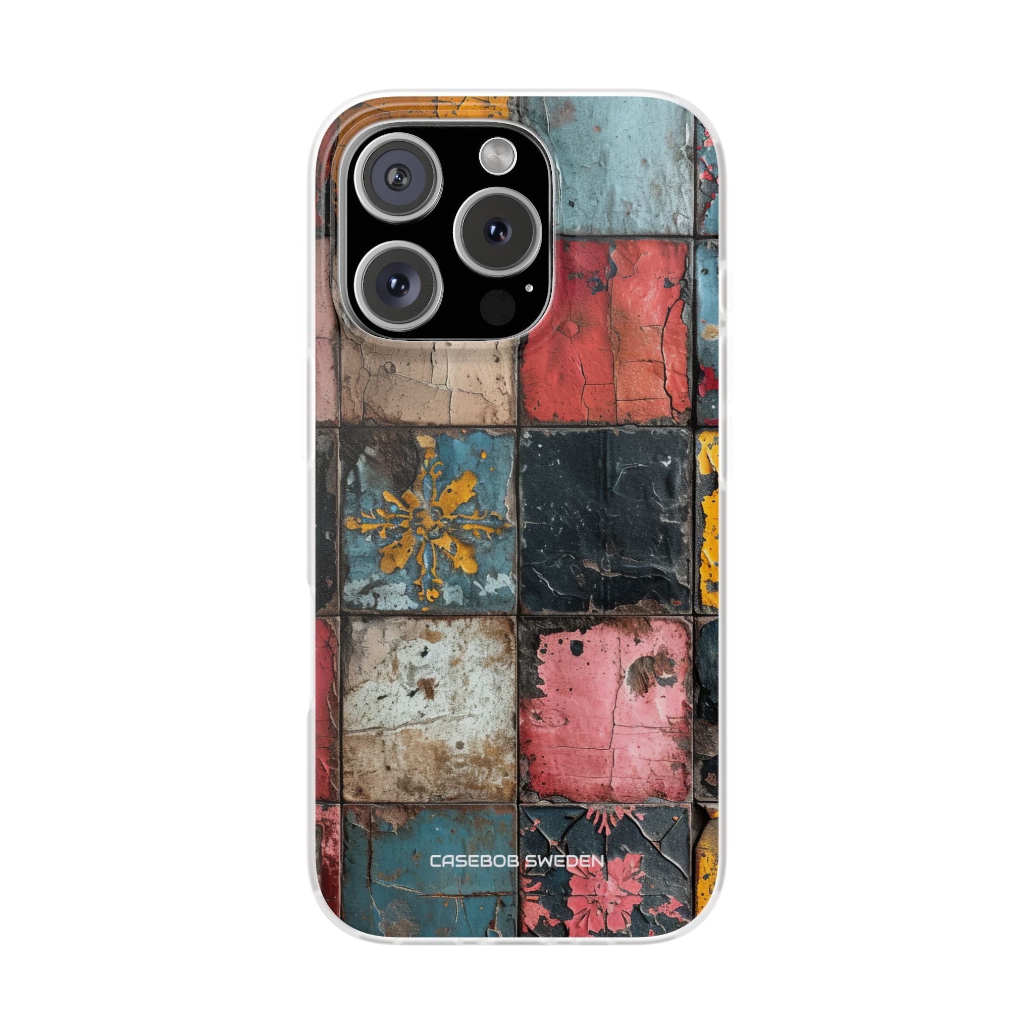 Rustic Red-Yellow Vintage Tiles - Flexi iPhone 16 Phone Case