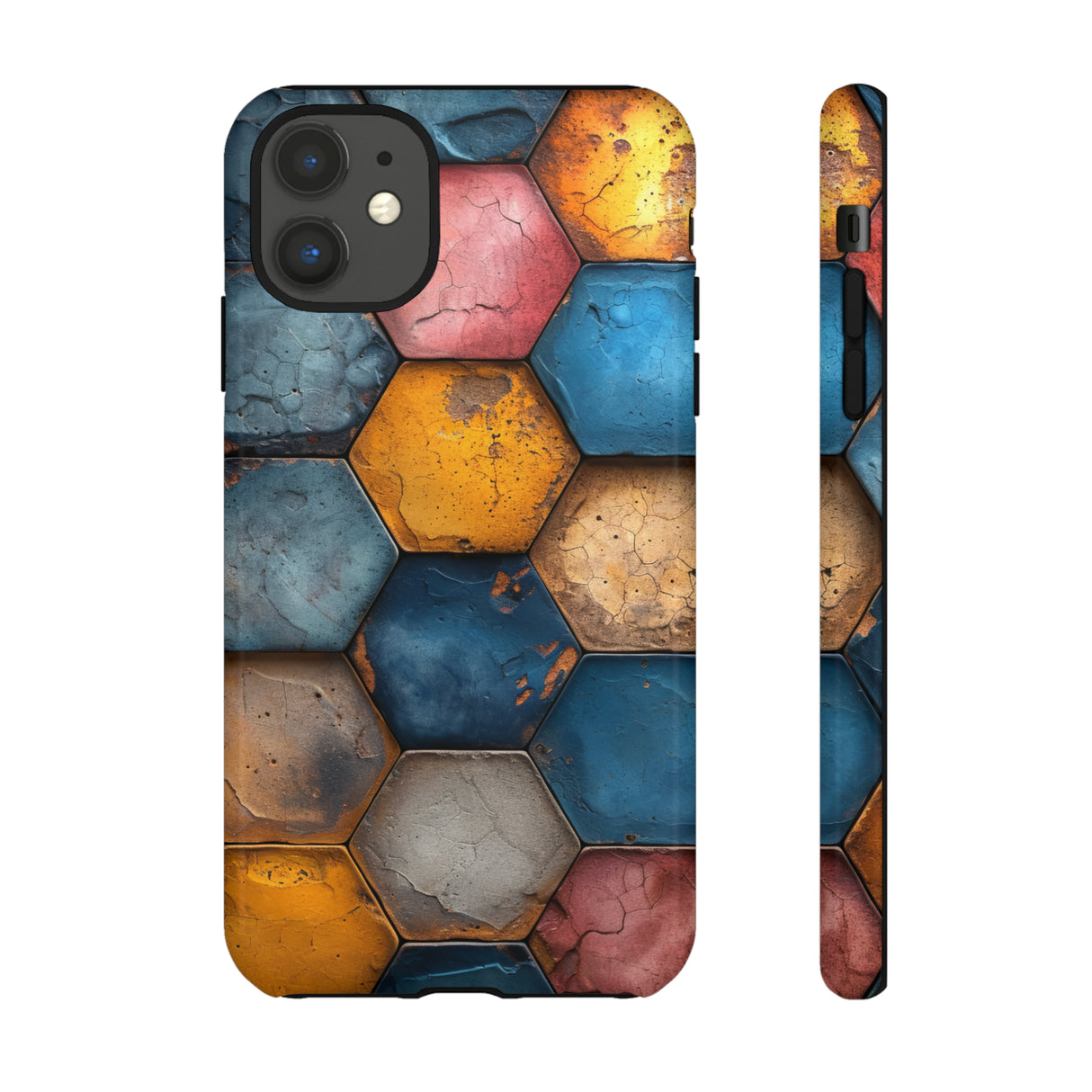 Pastel Honeycomb Bliss: Yellow & Blue - Protective Phone Case